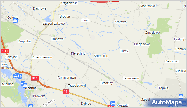 mapa Kromolice gmina Kórnik, Kromolice gmina Kórnik na mapie Targeo