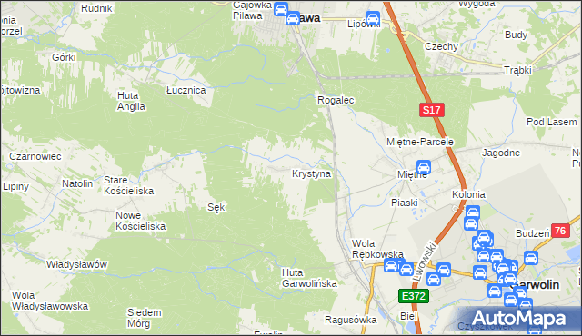 mapa Krystyna gmina Garwolin, Krystyna gmina Garwolin na mapie Targeo