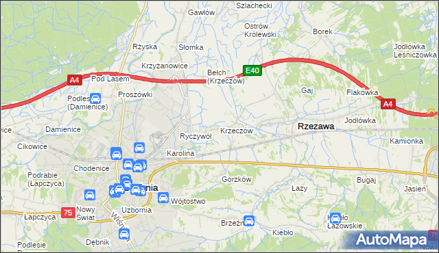 mapa Krzeczów gmina Rzezawa, Krzeczów gmina Rzezawa na mapie Targeo