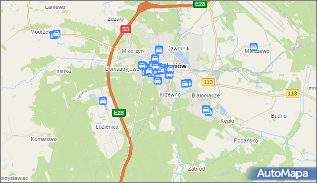 mapa Krzewno gmina Goleniów, Krzewno gmina Goleniów na mapie Targeo