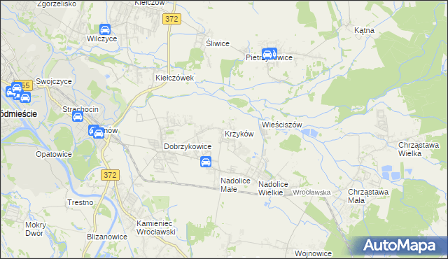 mapa Krzyków gmina Czernica, Krzyków gmina Czernica na mapie Targeo