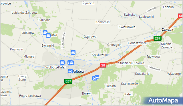 mapa Krzykowice gmina Wolbórz, Krzykowice gmina Wolbórz na mapie Targeo