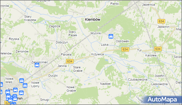 mapa Krzywica gmina Klembów, Krzywica gmina Klembów na mapie Targeo