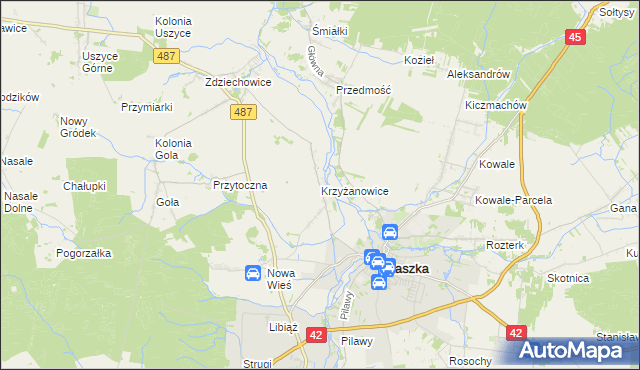 mapa Krzyżanowice gmina Gorzów Śląski, Krzyżanowice gmina Gorzów Śląski na mapie Targeo