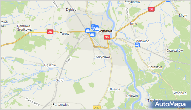 mapa Krzyżowa gmina Ścinawa, Krzyżowa gmina Ścinawa na mapie Targeo