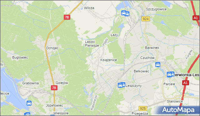 mapa Książenice gmina Czerwionka-Leszczyny, Książenice gmina Czerwionka-Leszczyny na mapie Targeo