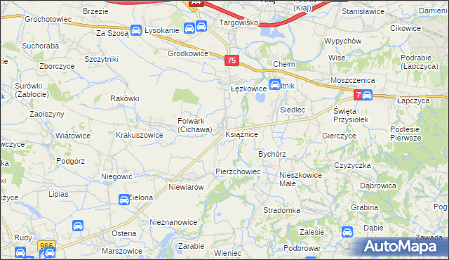 mapa Książnice gmina Gdów, Książnice gmina Gdów na mapie Targeo