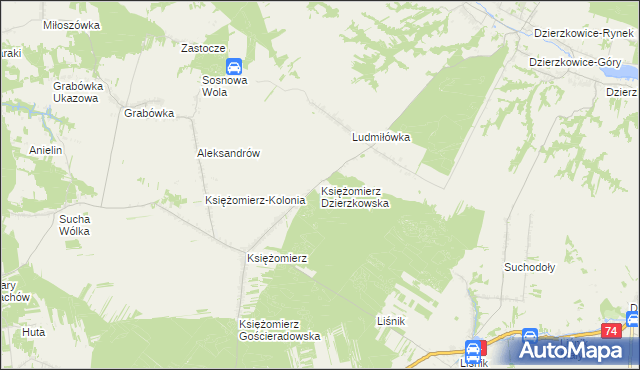 mapa Księżomierz Dzierzkowska, Księżomierz Dzierzkowska na mapie Targeo