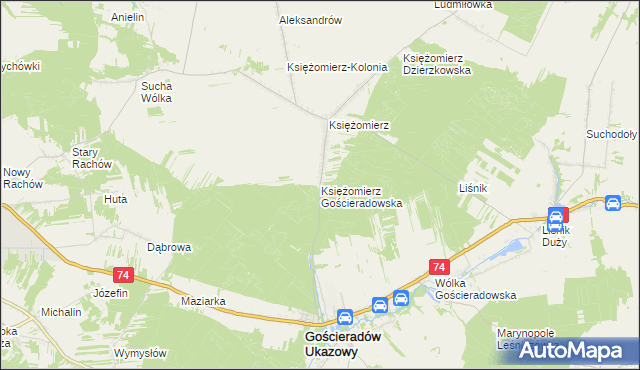 mapa Księżomierz Gościeradowska, Księżomierz Gościeradowska na mapie Targeo