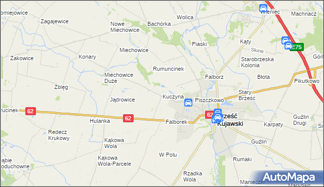 mapa Kuczyna gmina Brześć Kujawski, Kuczyna gmina Brześć Kujawski na mapie Targeo