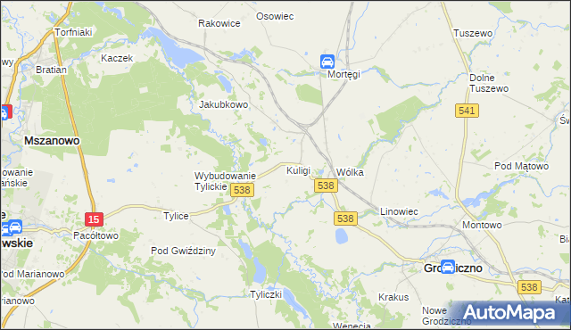 mapa Kuligi gmina Grodziczno, Kuligi gmina Grodziczno na mapie Targeo