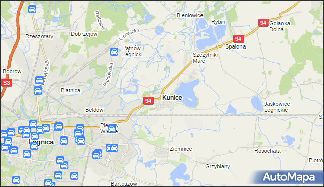 mapa Kunice powiat legnicki, Kunice powiat legnicki na mapie Targeo