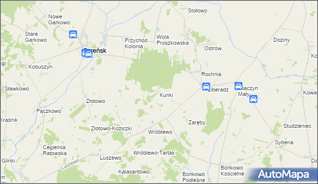 mapa Kunki gmina Szreńsk, Kunki gmina Szreńsk na mapie Targeo