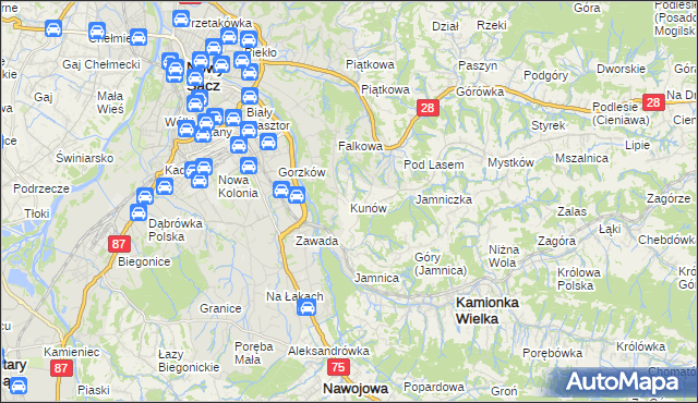 mapa Kunów gmina Chełmiec, Kunów gmina Chełmiec na mapie Targeo