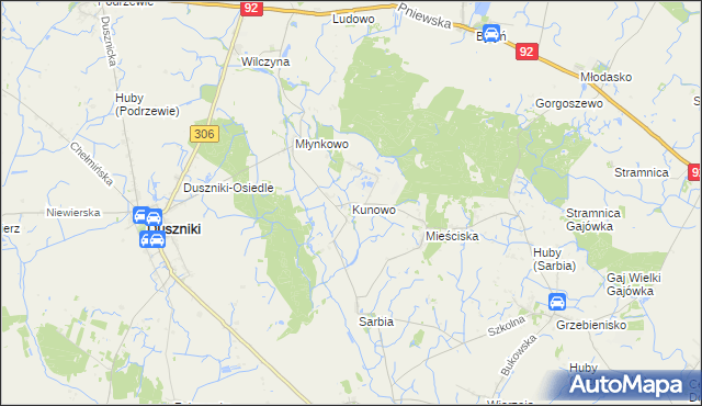 mapa Kunowo gmina Duszniki, Kunowo gmina Duszniki na mapie Targeo