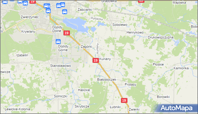 mapa Kuriany gmina Zabłudów, Kuriany gmina Zabłudów na mapie Targeo