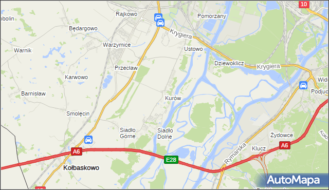 mapa Kurów gmina Kołbaskowo, Kurów gmina Kołbaskowo na mapie Targeo