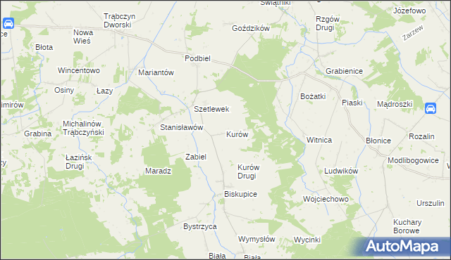 mapa Kurów gmina Rzgów, Kurów gmina Rzgów na mapie Targeo