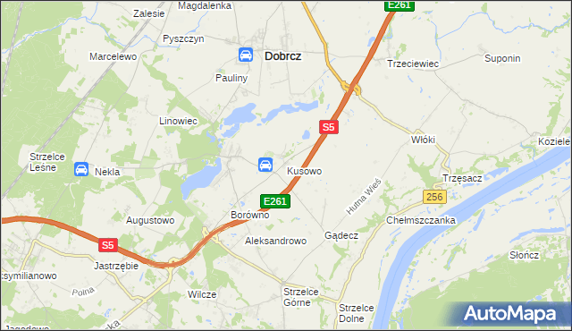 mapa Kusowo gmina Dobrcz, Kusowo gmina Dobrcz na mapie Targeo