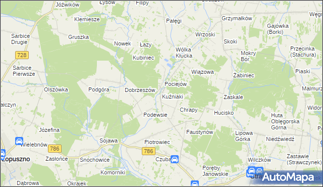 mapa Kuźniaki, Kuźniaki na mapie Targeo