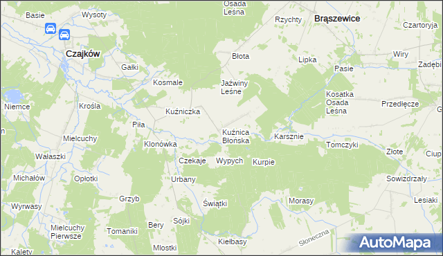 mapa Kuźnica Błońska, Kuźnica Błońska na mapie Targeo