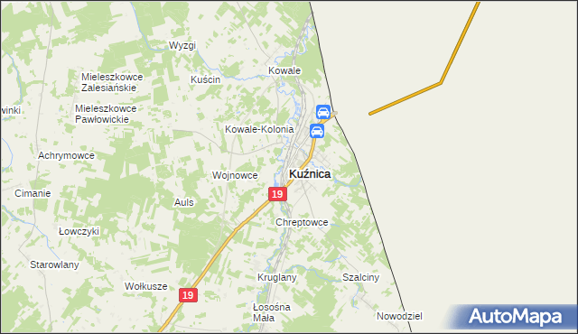 mapa Kuźnica powiat sokólski, Kuźnica powiat sokólski na mapie Targeo