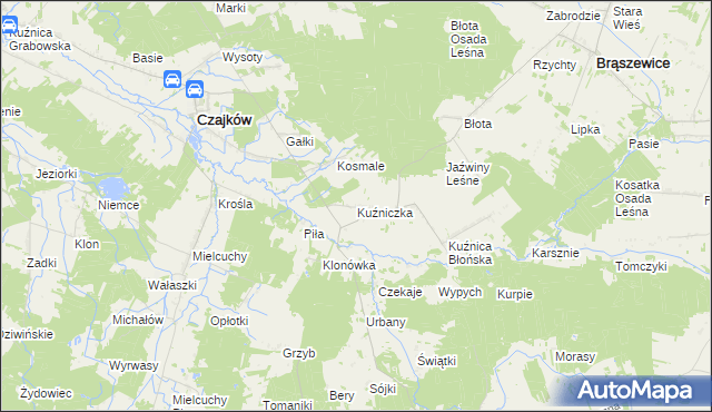 mapa Kuźniczka gmina Klonowa, Kuźniczka gmina Klonowa na mapie Targeo