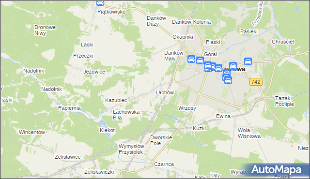 mapa Łachów gmina Włoszczowa, Łachów gmina Włoszczowa na mapie Targeo