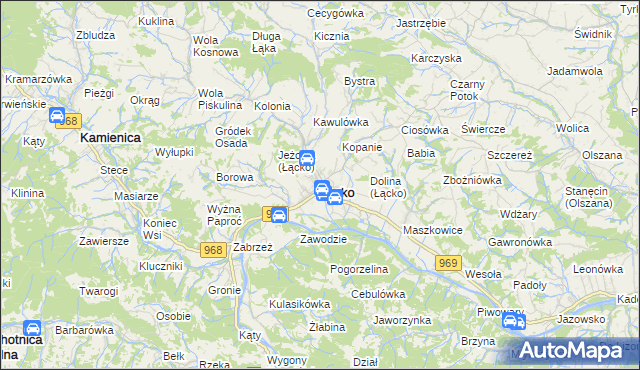 mapa Łącko powiat nowosądecki, Łącko powiat nowosądecki na mapie Targeo