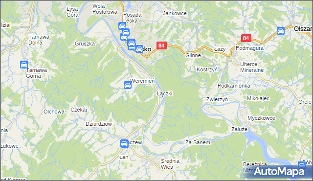 mapa Łączki gmina Lesko, Łączki gmina Lesko na mapie Targeo