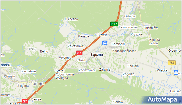 mapa Łączna powiat skarżyski, Łączna powiat skarżyski na mapie Targeo