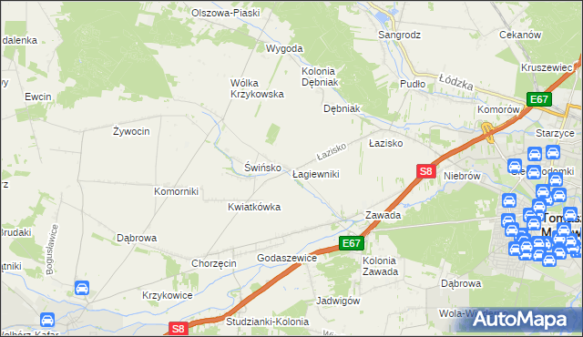 mapa Łagiewniki gmina Tomaszów Mazowiecki, Łagiewniki gmina Tomaszów Mazowiecki na mapie Targeo