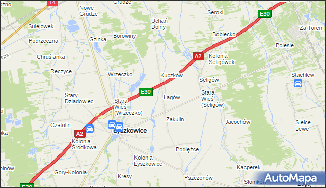 mapa Łagów gmina Łyszkowice, Łagów gmina Łyszkowice na mapie Targeo