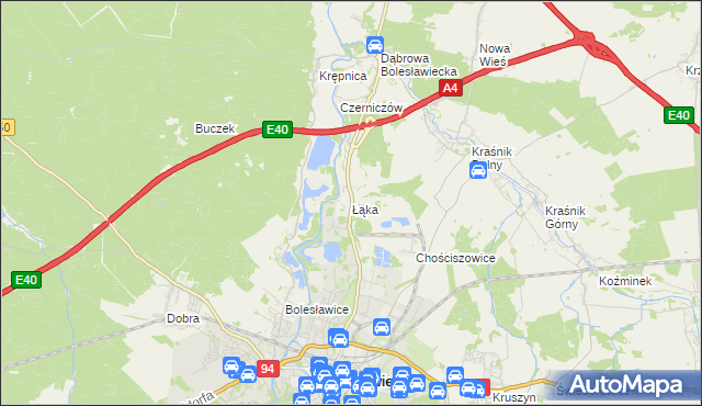 mapa Łąka gmina Bolesławiec, Łąka gmina Bolesławiec na mapie Targeo