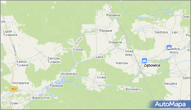 mapa Łąka gmina Zębowice, Łąka gmina Zębowice na mapie Targeo