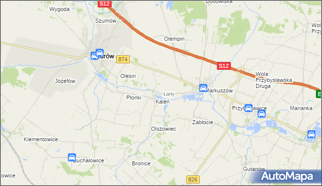 mapa Łany gmina Markuszów, Łany gmina Markuszów na mapie Targeo
