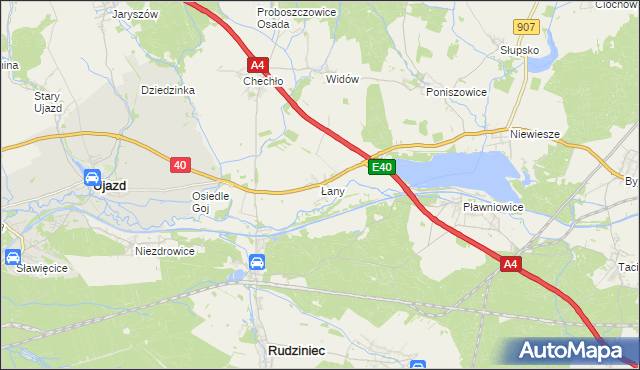 mapa Łany gmina Rudziniec, Łany gmina Rudziniec na mapie Targeo