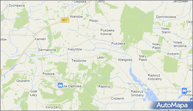 mapa Laski gmina Krzywda, Laski gmina Krzywda na mapie Targeo