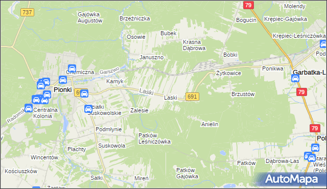 mapa Laski gmina Pionki, Laski gmina Pionki na mapie Targeo