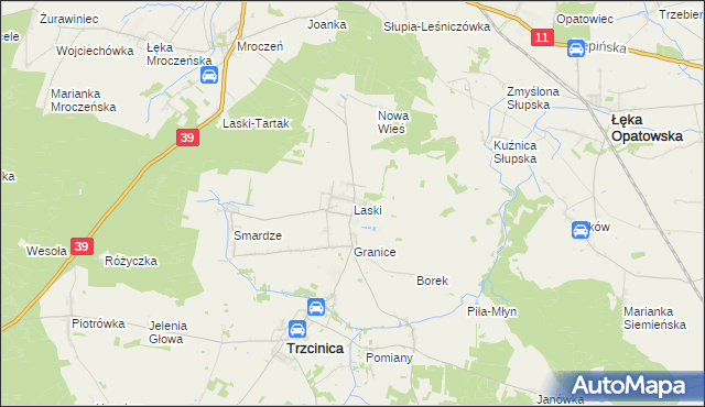 mapa Laski gmina Trzcinica, Laski gmina Trzcinica na mapie Targeo