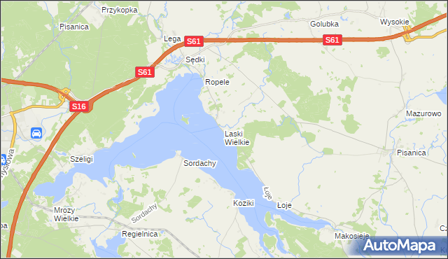 mapa Laski Wielkie gmina Kalinowo, Laski Wielkie gmina Kalinowo na mapie Targeo