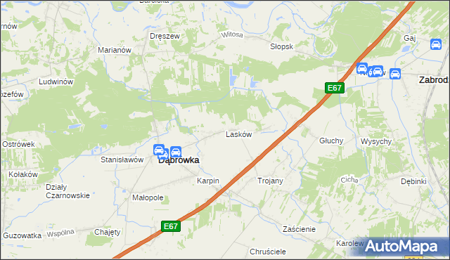 mapa Lasków gmina Dąbrówka, Lasków gmina Dąbrówka na mapie Targeo
