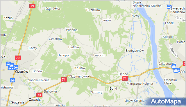 mapa Lasocin gmina Ożarów, Lasocin gmina Ożarów na mapie Targeo