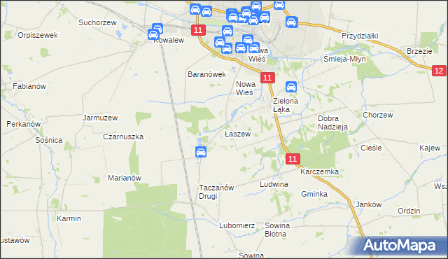 mapa Łaszew gmina Pleszew, Łaszew gmina Pleszew na mapie Targeo