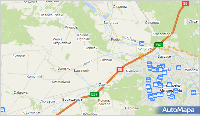 mapa Łazisko gmina Tomaszów Mazowiecki, Łazisko gmina Tomaszów Mazowiecki na mapie Targeo