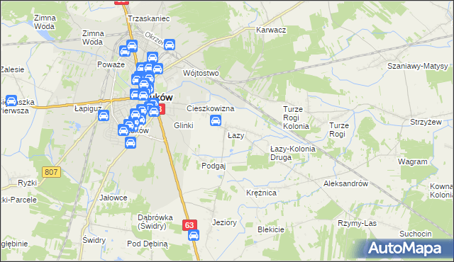 mapa Łazy gmina Łuków, Łazy gmina Łuków na mapie Targeo