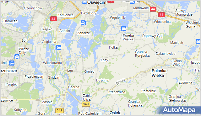 mapa Łazy gmina Oświęcim, Łazy gmina Oświęcim na mapie Targeo