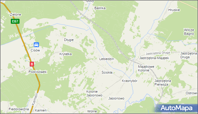 mapa Lebiedzin gmina Sztabin, Lebiedzin gmina Sztabin na mapie Targeo