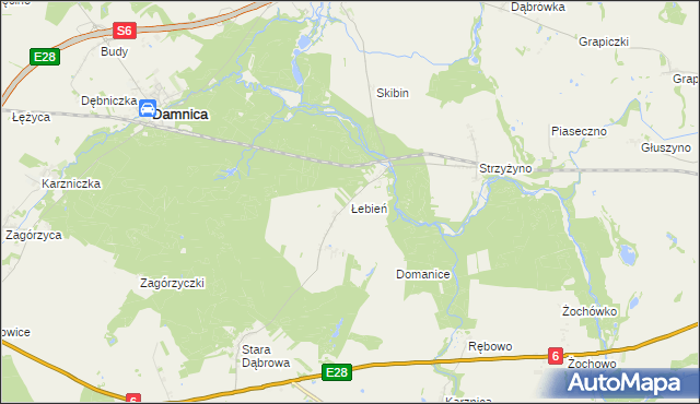 mapa Łebień gmina Damnica, Łebień gmina Damnica na mapie Targeo