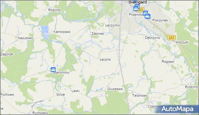 mapa Łęczno gmina Białogard, Łęczno gmina Białogard na mapie Targeo